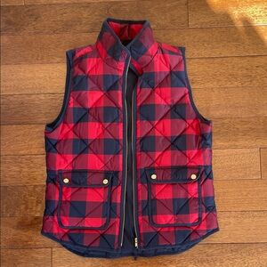 J. Crew Red and Navy Plaid Puffer Vest